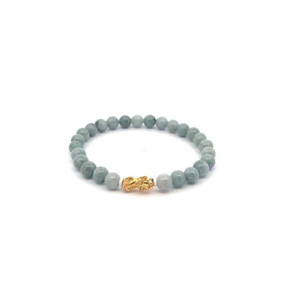 RAFANTHIA Jewelry - 18K Gold Pixiu Piyao Lucky Charm Bracelet Natural Burmese Jade Gemstones 6mm